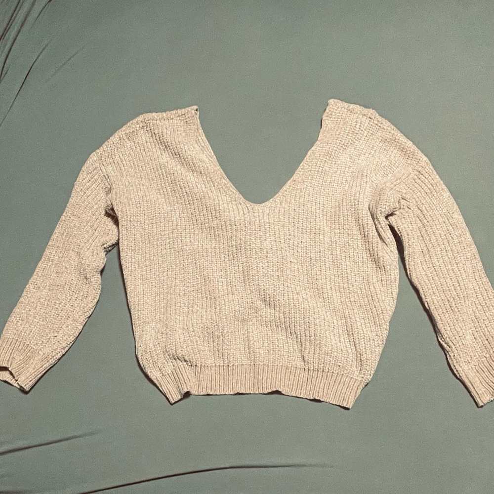 Cozy, back knot sweater. Light pink/cream color, super soft!